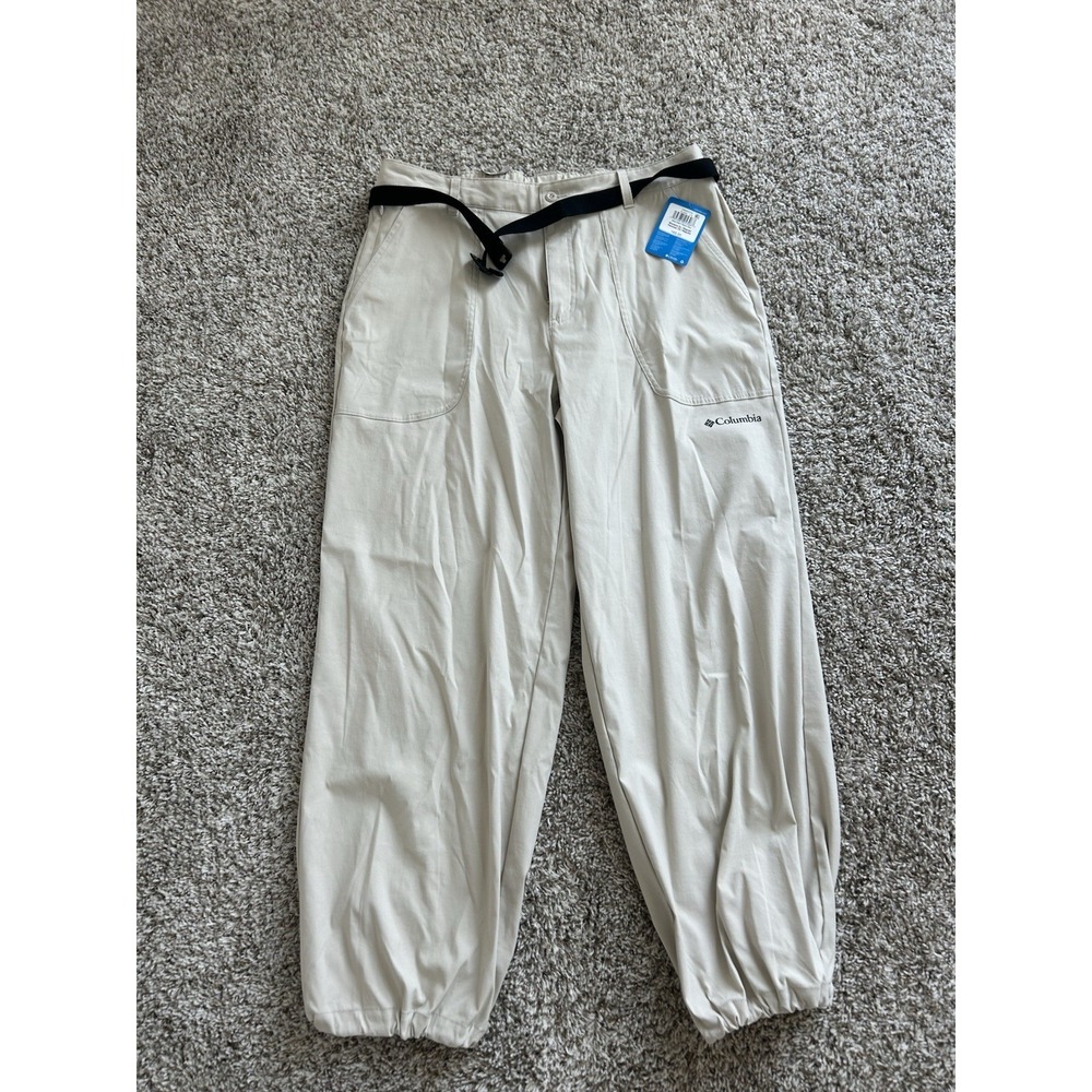 Columbia Women's Brea Falls Nylon Pants XL Hiking Outdoor Beige Full Leg Cinch